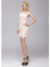 Ivory Lace Pink Lining One Shoulder Knee Length Prom Dress 